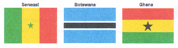 Flags of Senegal, Botswana, Ghana