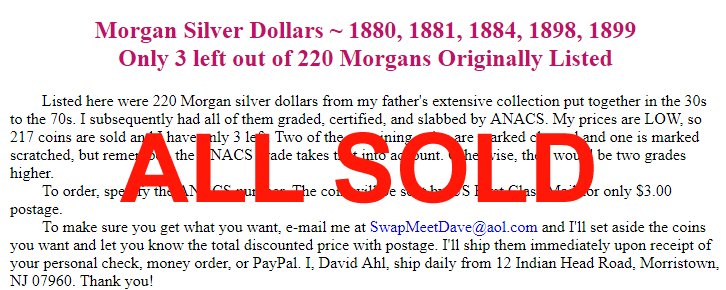 Morgan Dollars all sold