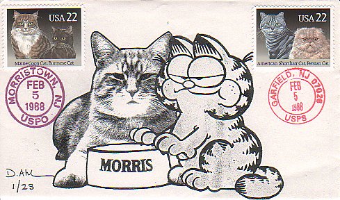 FDC of cats stamp with cachet by Dave Ahl