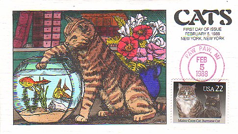 FDC of cats stamp with cachet by Fred Collins