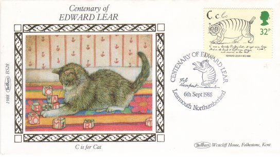 FDC for UK Edward Lear cat stamp