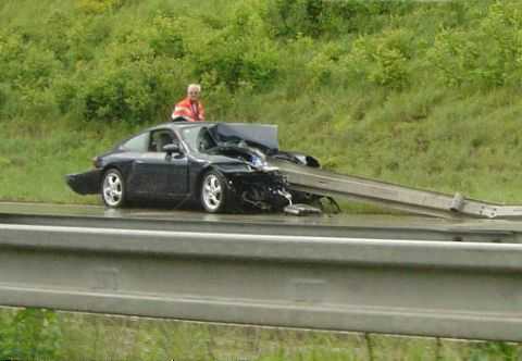 Porsche on Insurance Claim Funny Photo  16  Then The Guard Rail Leaped Up And
