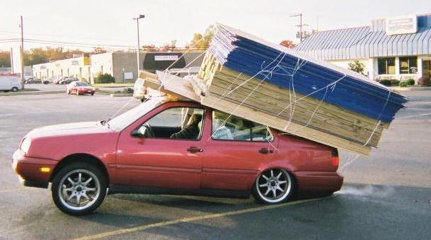 Do It Yourself (DIY) Humor - Vastly Overloaded Car - Idiot Driver.