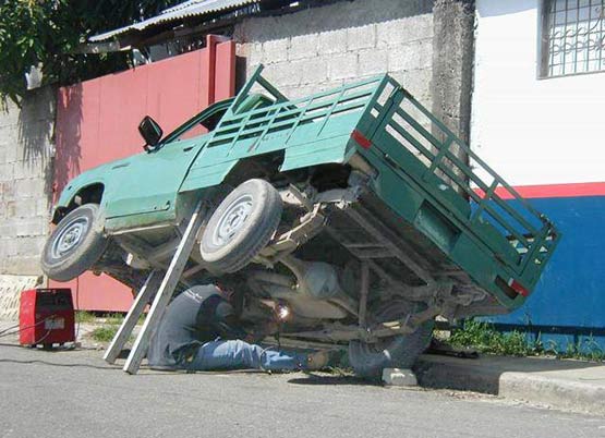 Propped up truck