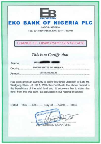 Fake Change of Ownership Certificate - Nigeria