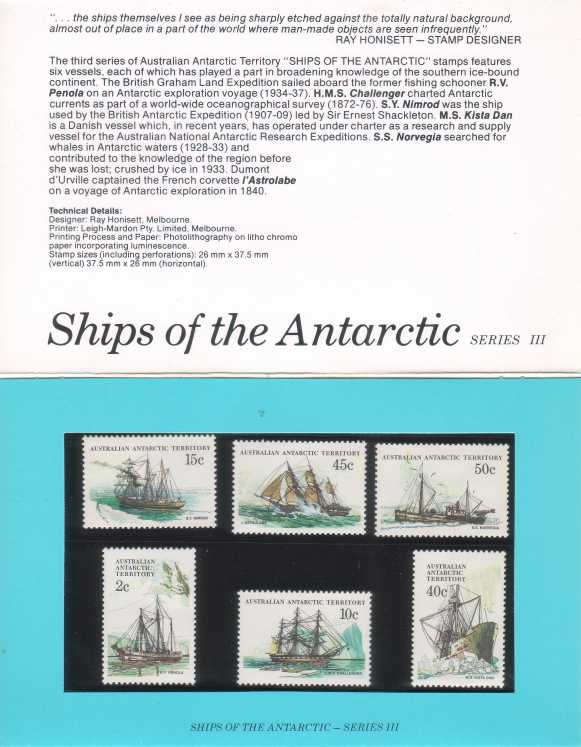 Australia Ships of the Antarctic set 3 Presentation Pack of 6 stamps