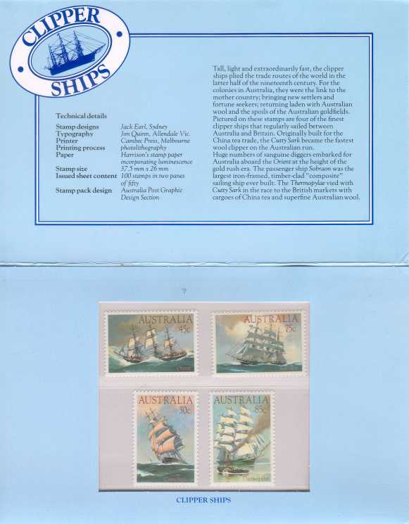 Australia Clipper Ships Presentation Pack of 4 stamps