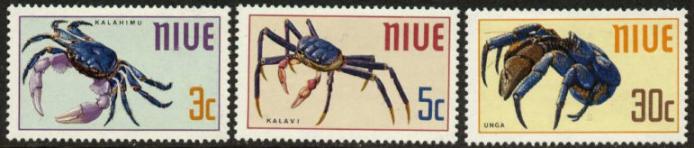 Set of 3 Crabs stamps, Niue, 1969