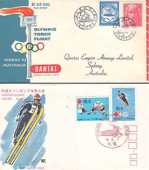 2 Olympics commemorative covers - 1956: Sydney, Australia - 1972: Sapporo, Japan