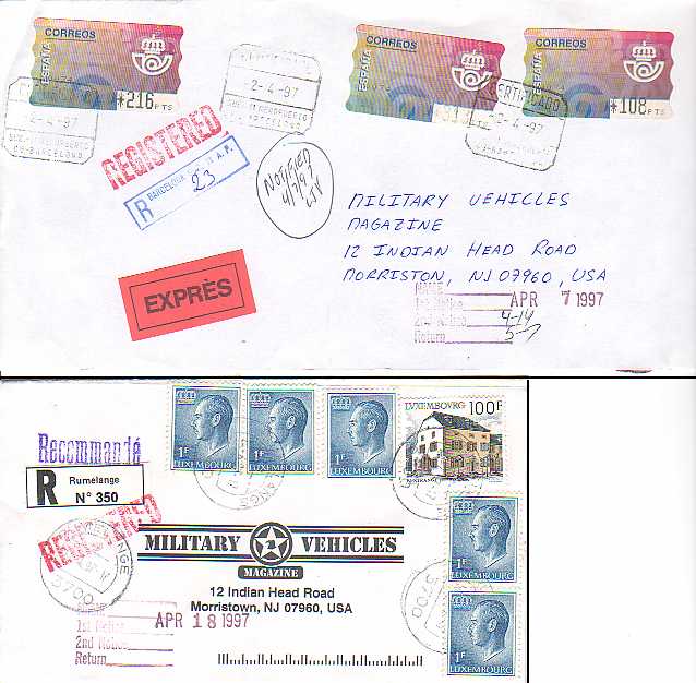 Two registered covers from Spain and Luxembourg