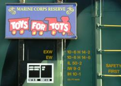 Toys for Tots sign on boxcar