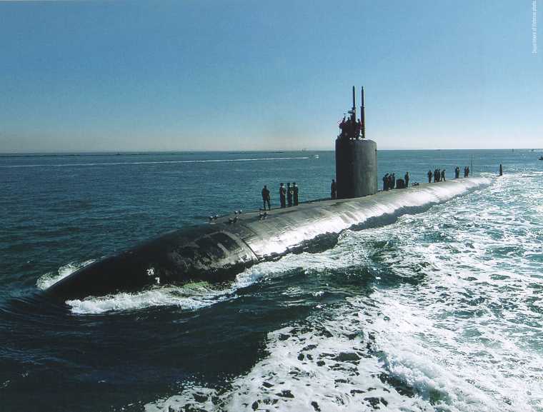 Preparing mooring lines as submarine USSD Topeka enters Coronado Naval Base, California.